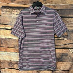 Peter Millar Mens Medium Pink Blue Striped Golf Polo Crown Ease Escondido Club